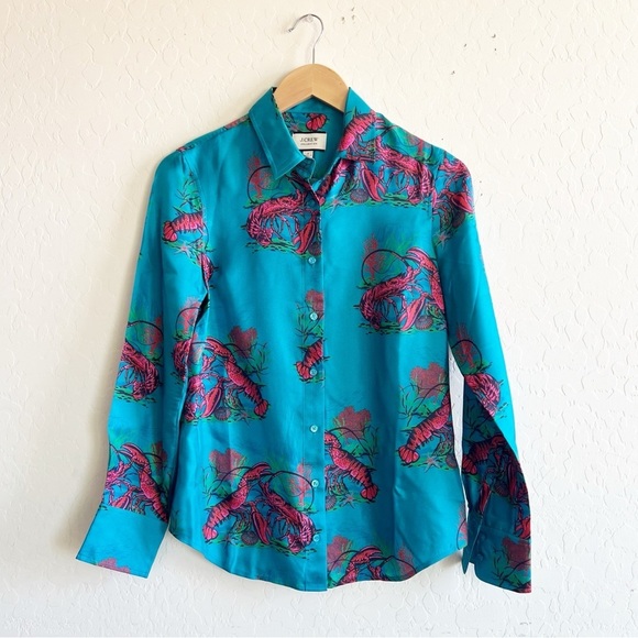J. Crew Collection Silk Twill Shirt In Lobster Print - Picture 2 of 8